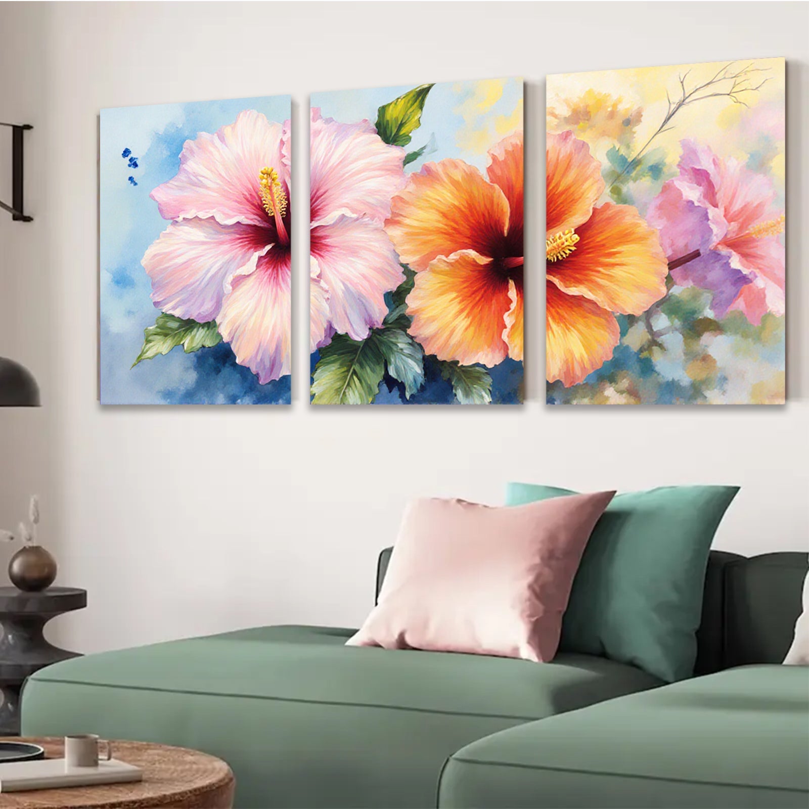 2D flat 1pc vibrant hibiscus bloom floral wall art canvas prints for living room bedroom bathroom decor farmhouse style modern gallery wrapped