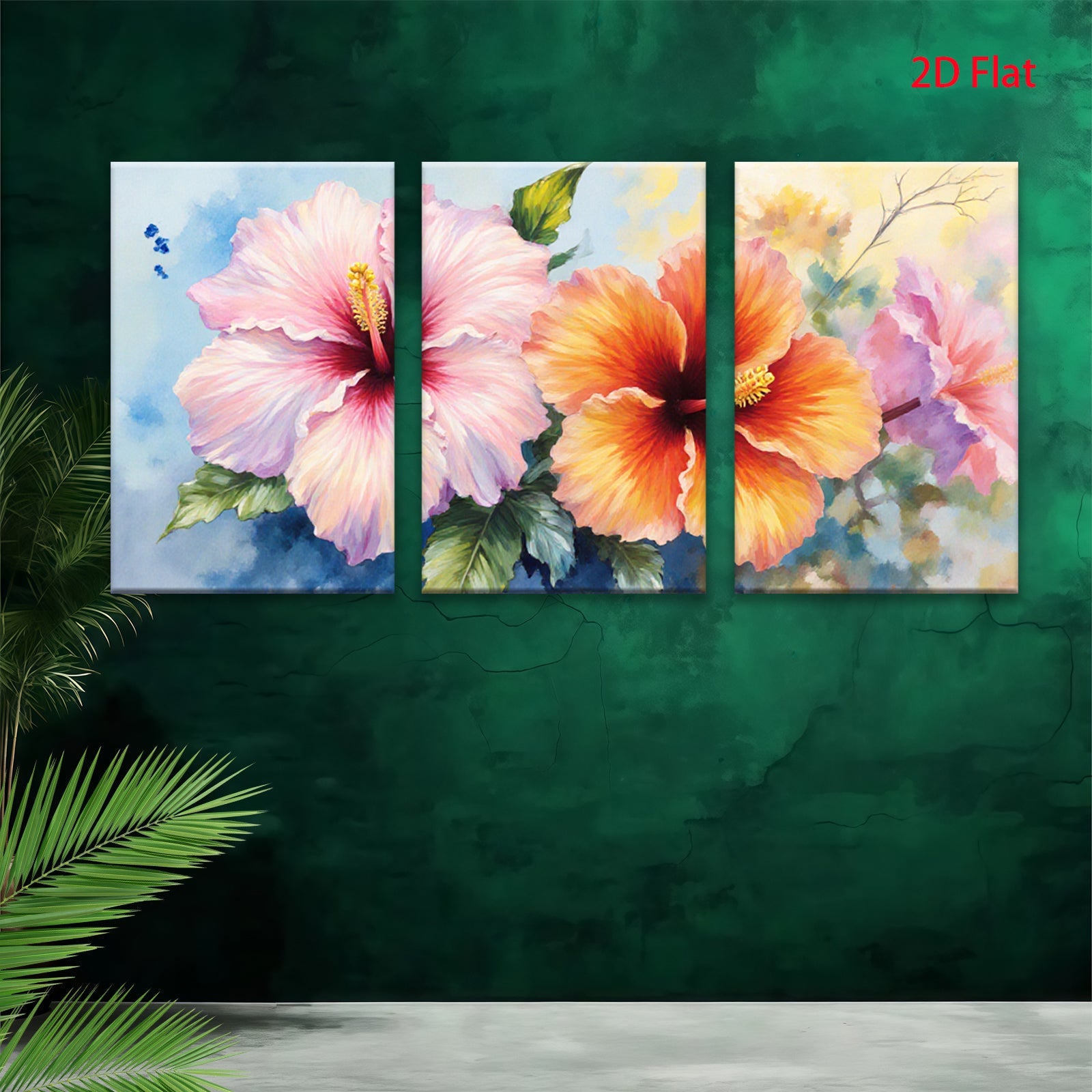 2D flat 1pc vibrant hibiscus bloom floral wall art canvas prints for living room bedroom bathroom decor farmhouse style modern gallery wrapped