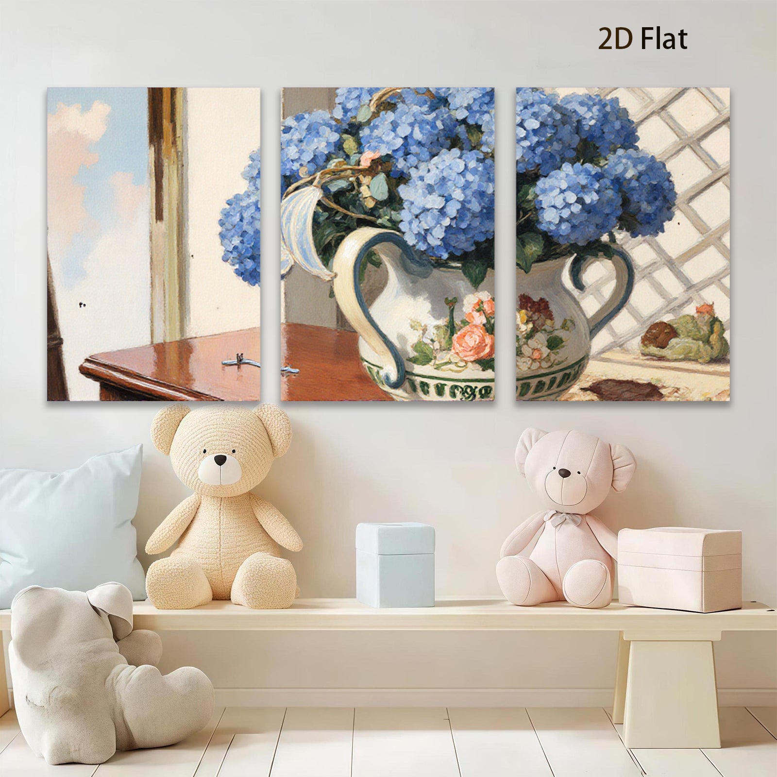 2D flat 1pc vibrant hydrangea still life farmhouse kitchen dining room wall decor botanical prints gallery wrapped canvas prints