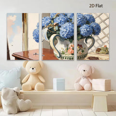 2D flat 1pc vibrant hydrangea still life farmhouse kitchen dining room wall decor botanical prints gallery wrapped canvas prints