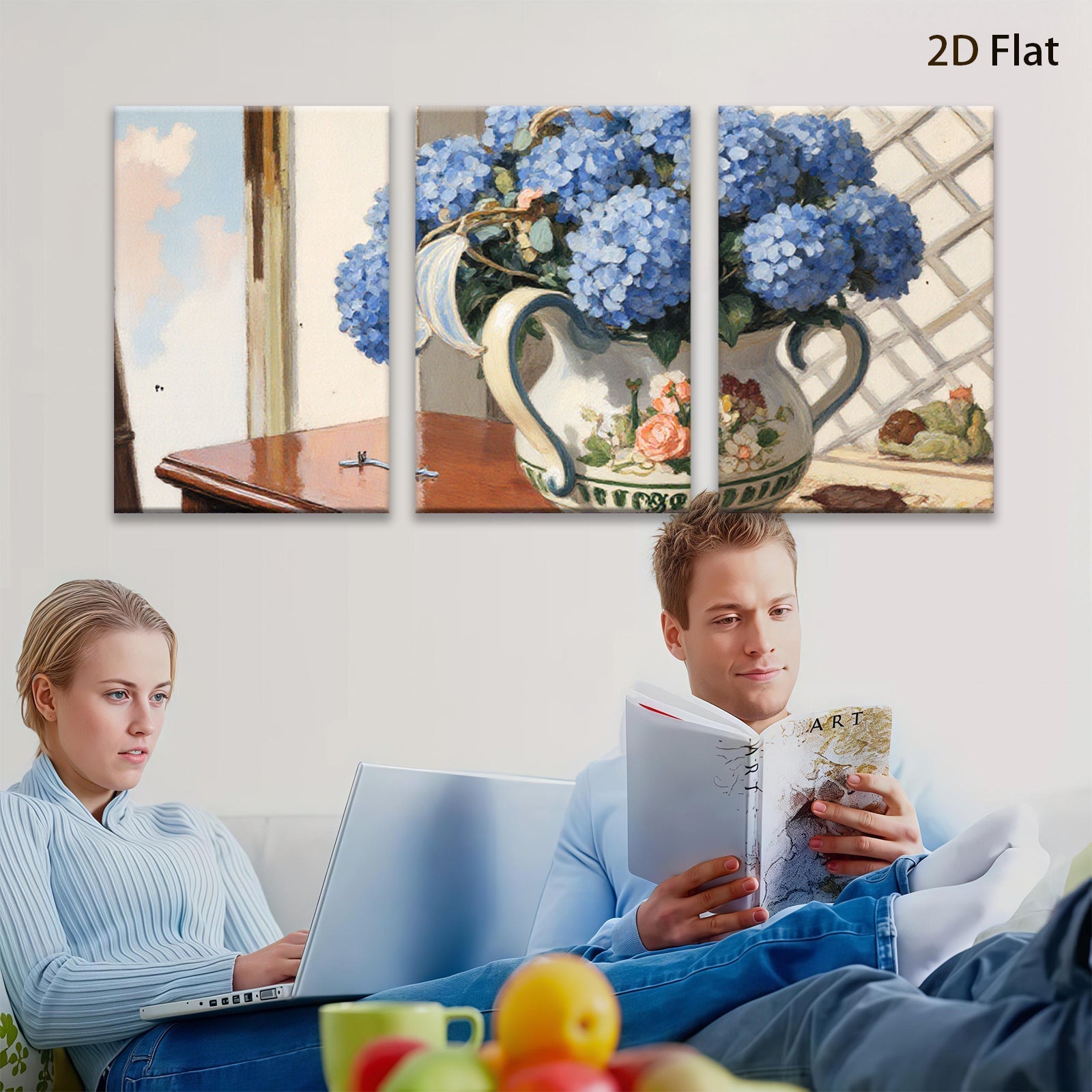 2D flat 1pc vibrant hydrangea still life farmhouse kitchen dining room wall decor botanical prints gallery wrapped canvas prints