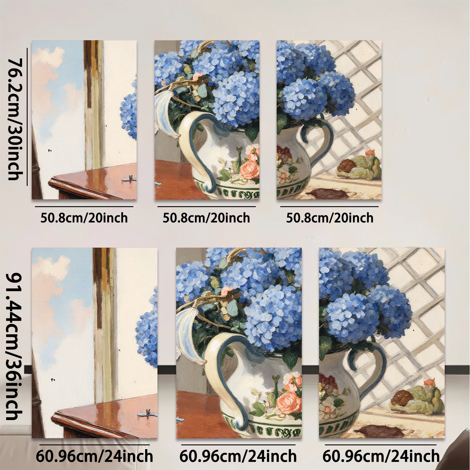 2D flat 1pc vibrant hydrangea still life farmhouse kitchen dining room wall decor botanical prints gallery wrapped canvas prints