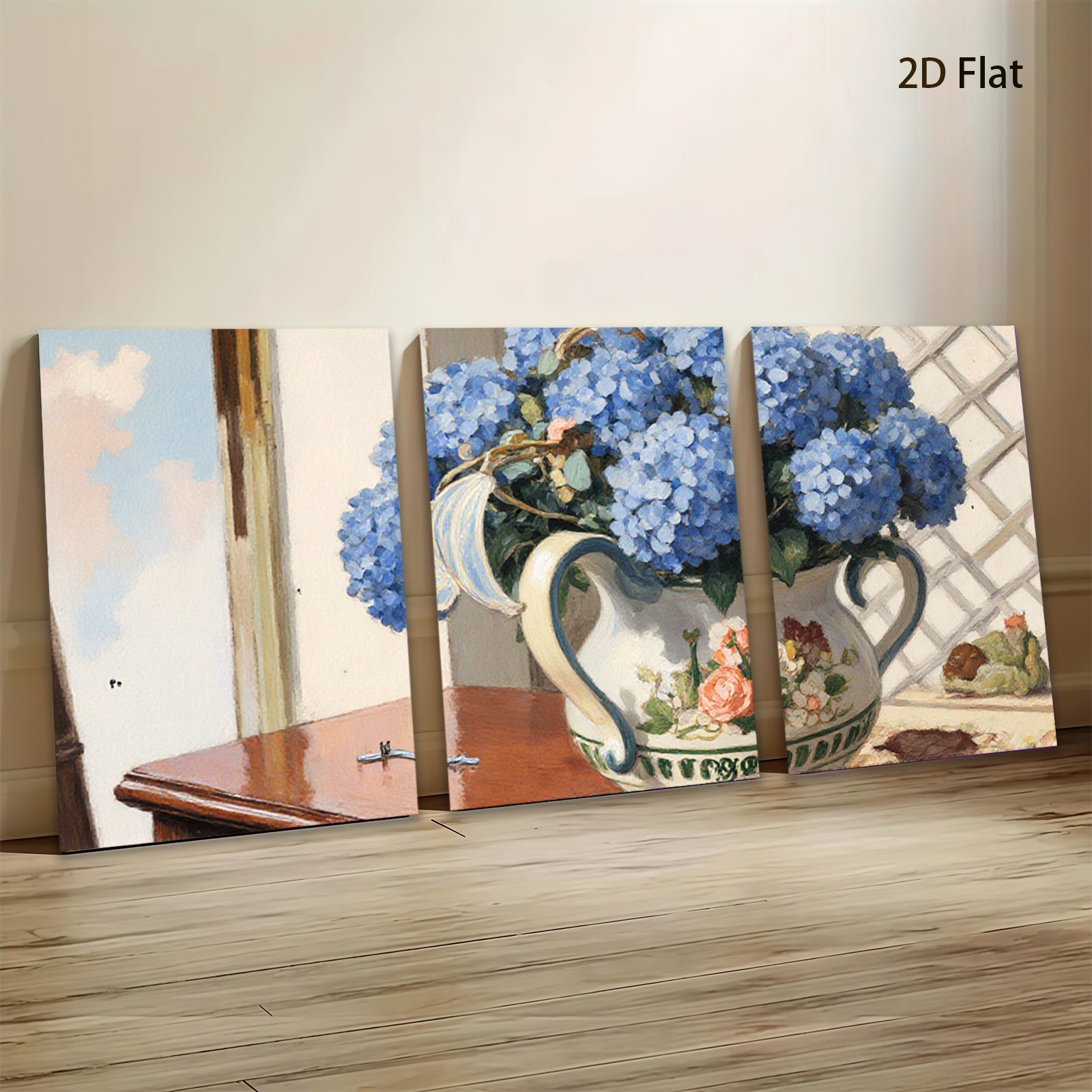 2D flat 1pc vibrant hydrangea still life farmhouse kitchen dining room wall decor botanical prints gallery wrapped canvas prints