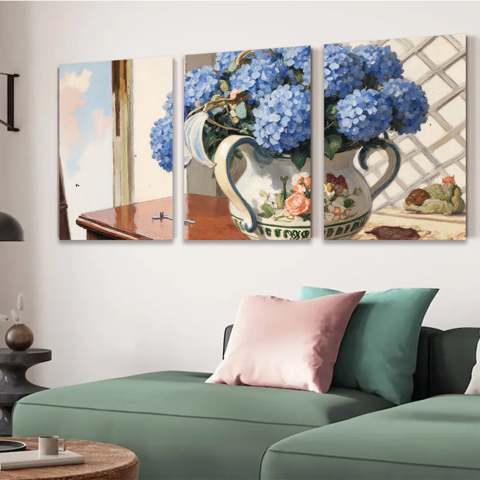2D flat 1pc vibrant hydrangea still life farmhouse kitchen dining room wall decor botanical prints gallery wrapped canvas prints