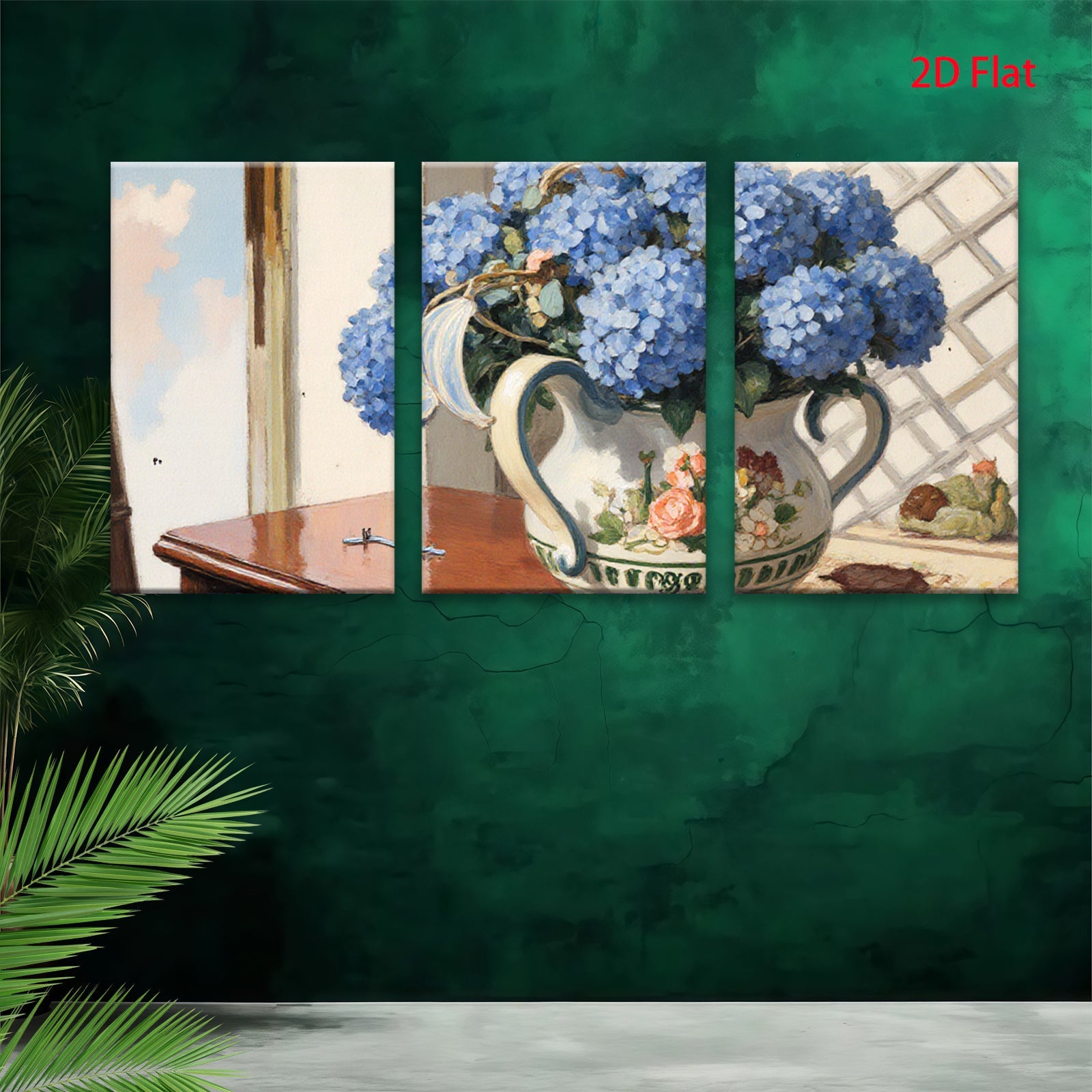 2D flat 1pc vibrant hydrangea still life farmhouse kitchen dining room wall decor botanical prints gallery wrapped canvas prints
