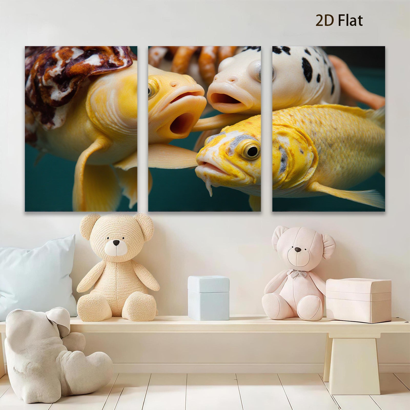 2D flat 1pc vibrant koi fish close up wall decor for living room bedroom modern farmhouse gallery wrapped canvas prints coastal aesthetic