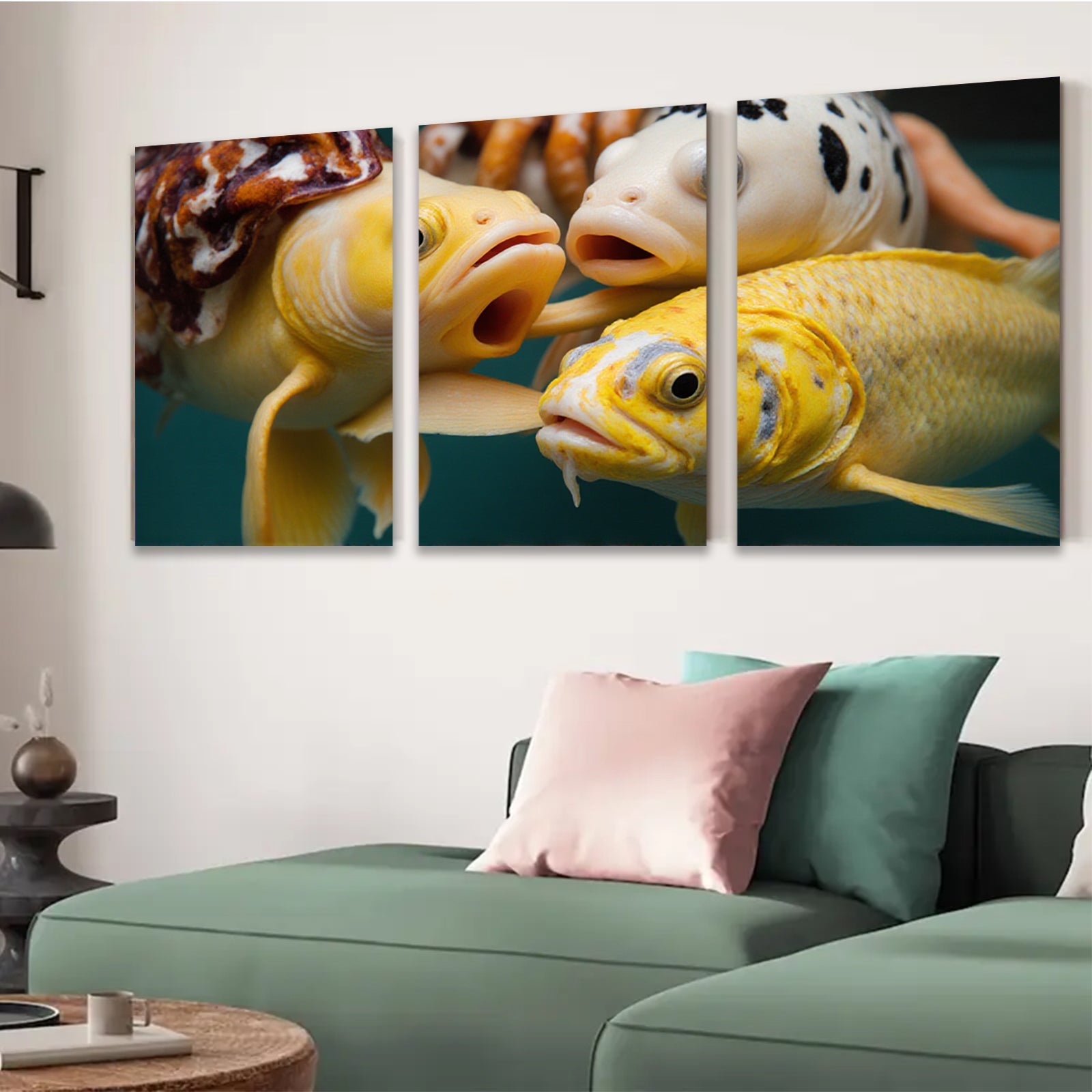 2D flat 1pc vibrant koi fish close up wall decor for living room bedroom modern farmhouse gallery wrapped canvas prints coastal aesthetic