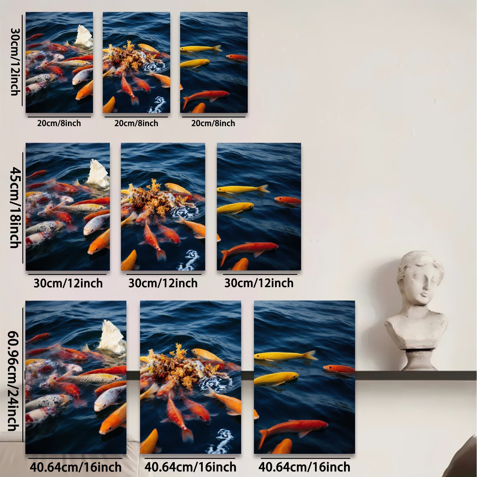 2D flat 1pc vibrant koi fish feeding frenzy wall art for living room bedroom modern farmhouse gallery wrapped canvas print teal accents trending now