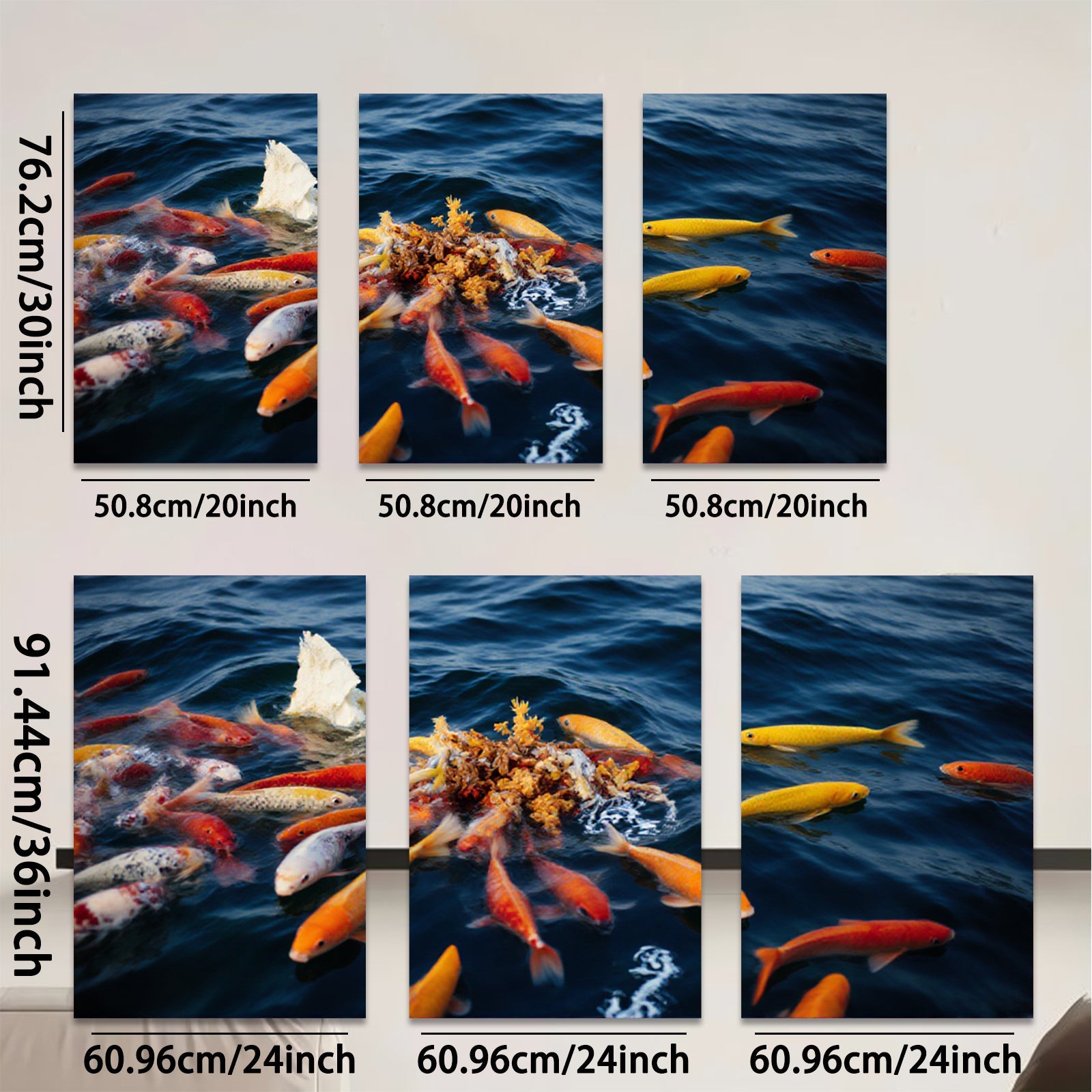 2D flat 1pc vibrant koi fish feeding frenzy wall art for living room bedroom modern farmhouse gallery wrapped canvas print teal accents trending now