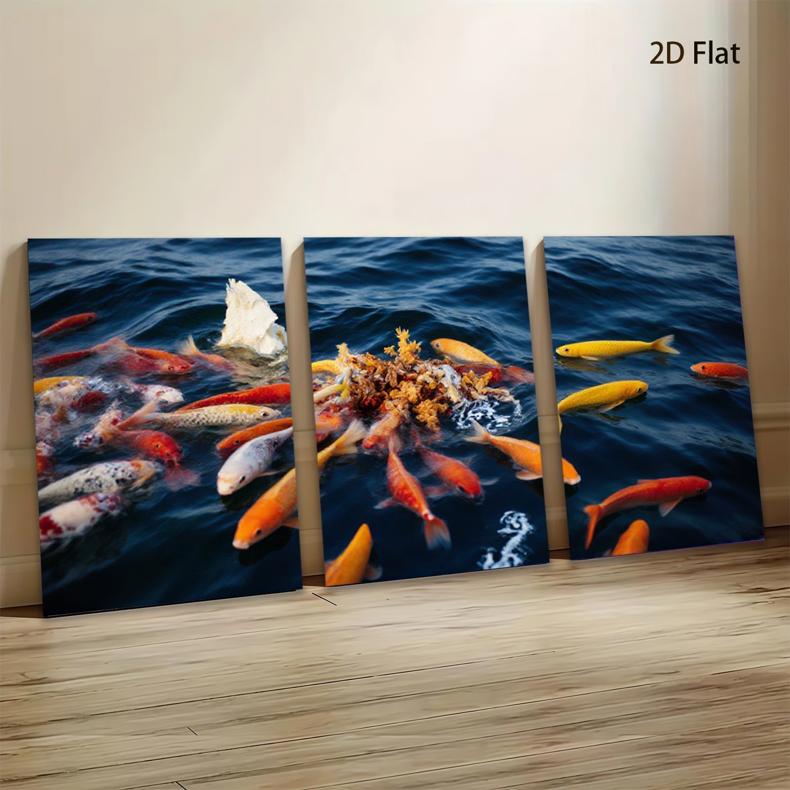 2D flat 1pc vibrant koi fish feeding frenzy wall art for living room bedroom modern farmhouse gallery wrapped canvas print teal accents trending now