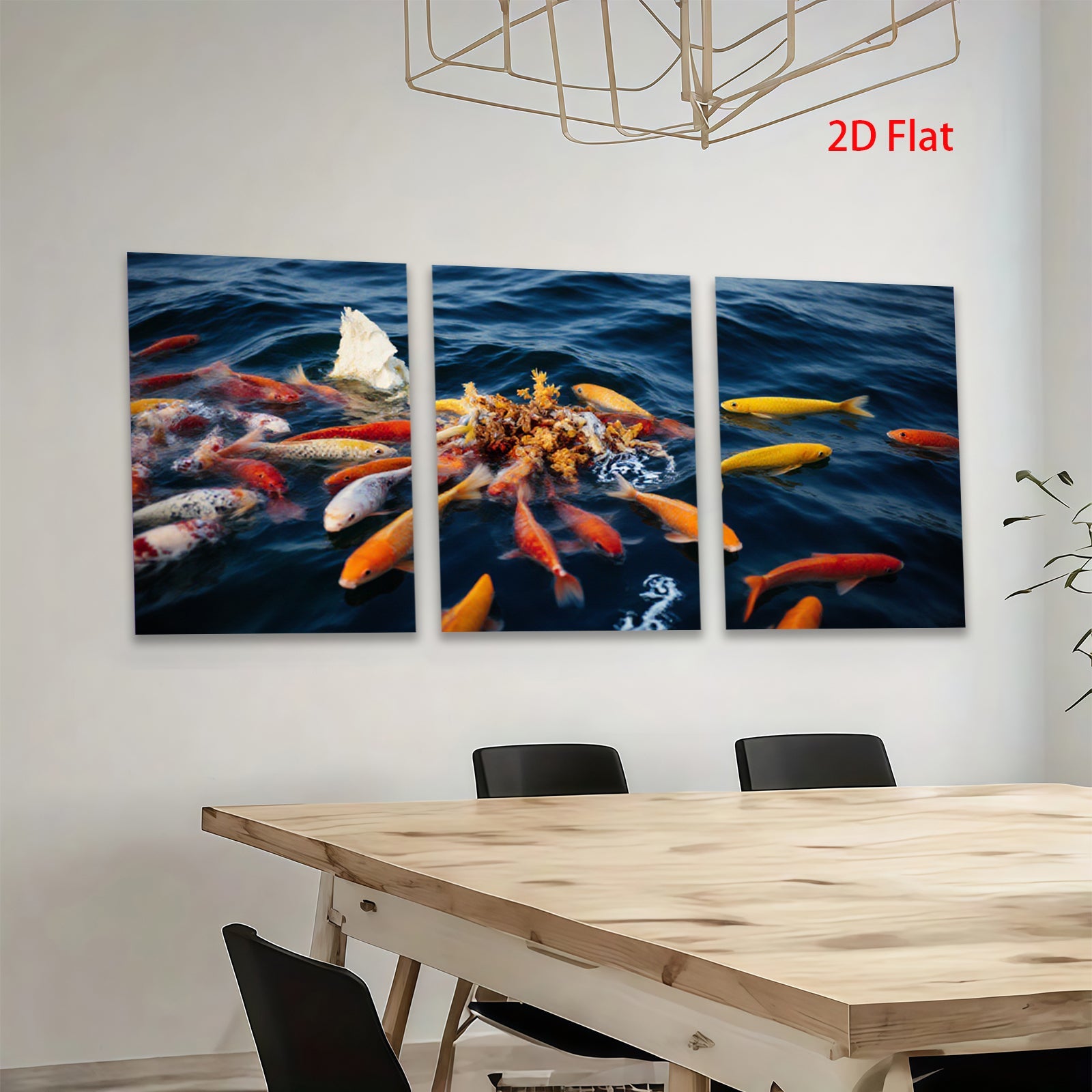 2D flat 1pc vibrant koi fish feeding frenzy wall art for living room bedroom modern farmhouse gallery wrapped canvas print teal accents trending now