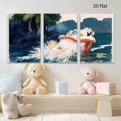 2D flat 1pc vibrant koi fish swimming amongst waves coastal wall decor living room bedroom gallery wrapped canvas print modern farmhouse style