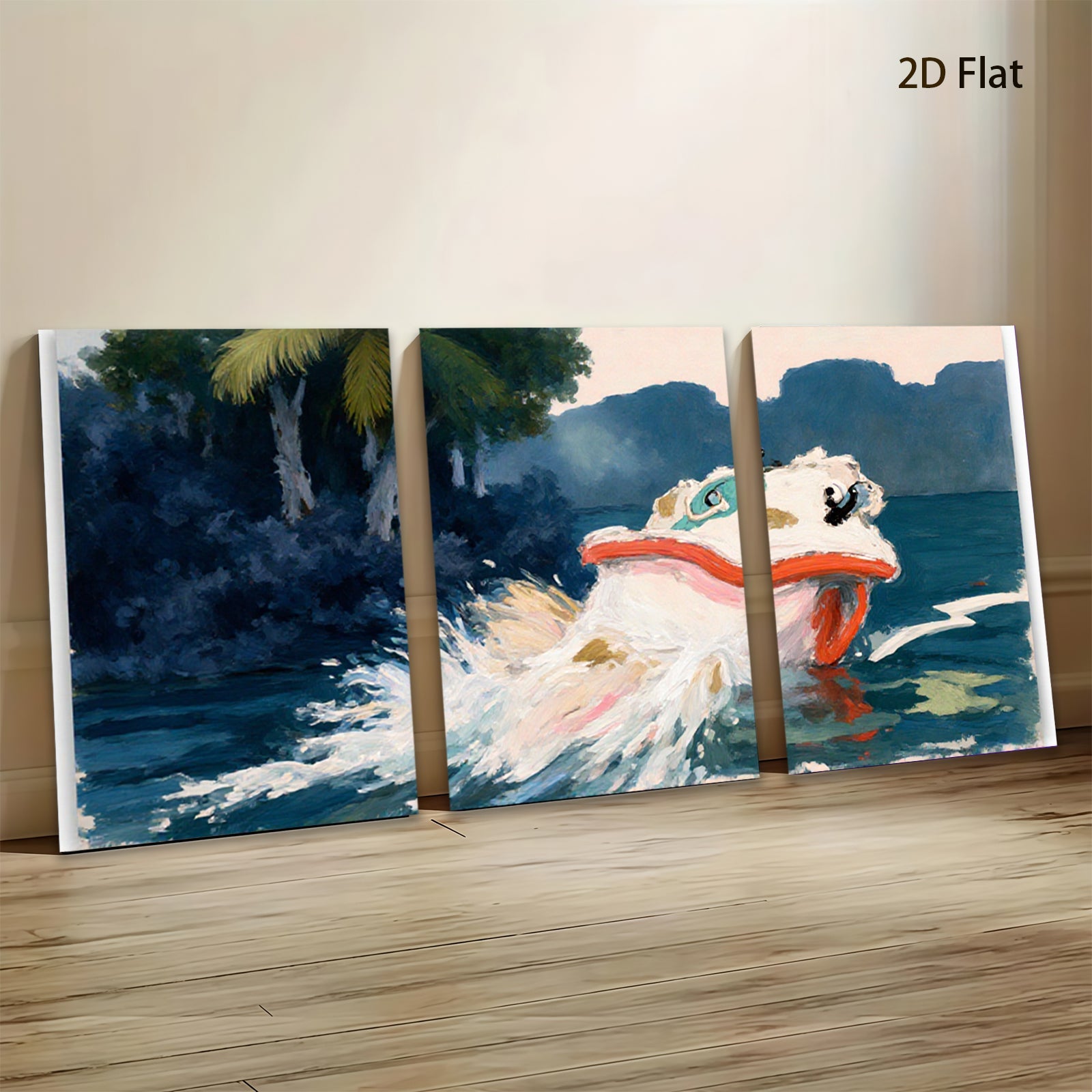 2D flat 1pc vibrant koi fish swimming amongst waves coastal wall decor living room bedroom gallery wrapped canvas print modern farmhouse style