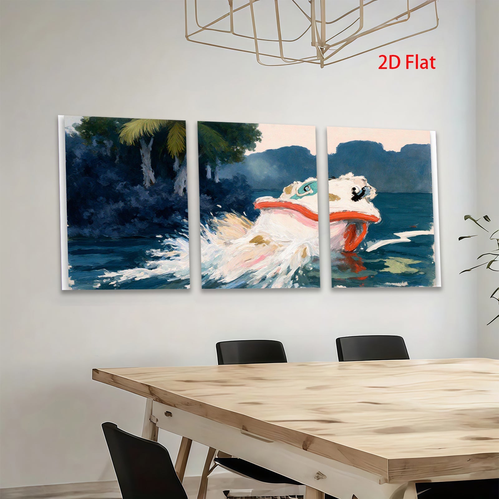 2D flat 1pc vibrant koi fish swimming amongst waves coastal wall decor living room bedroom gallery wrapped canvas print modern farmhouse style