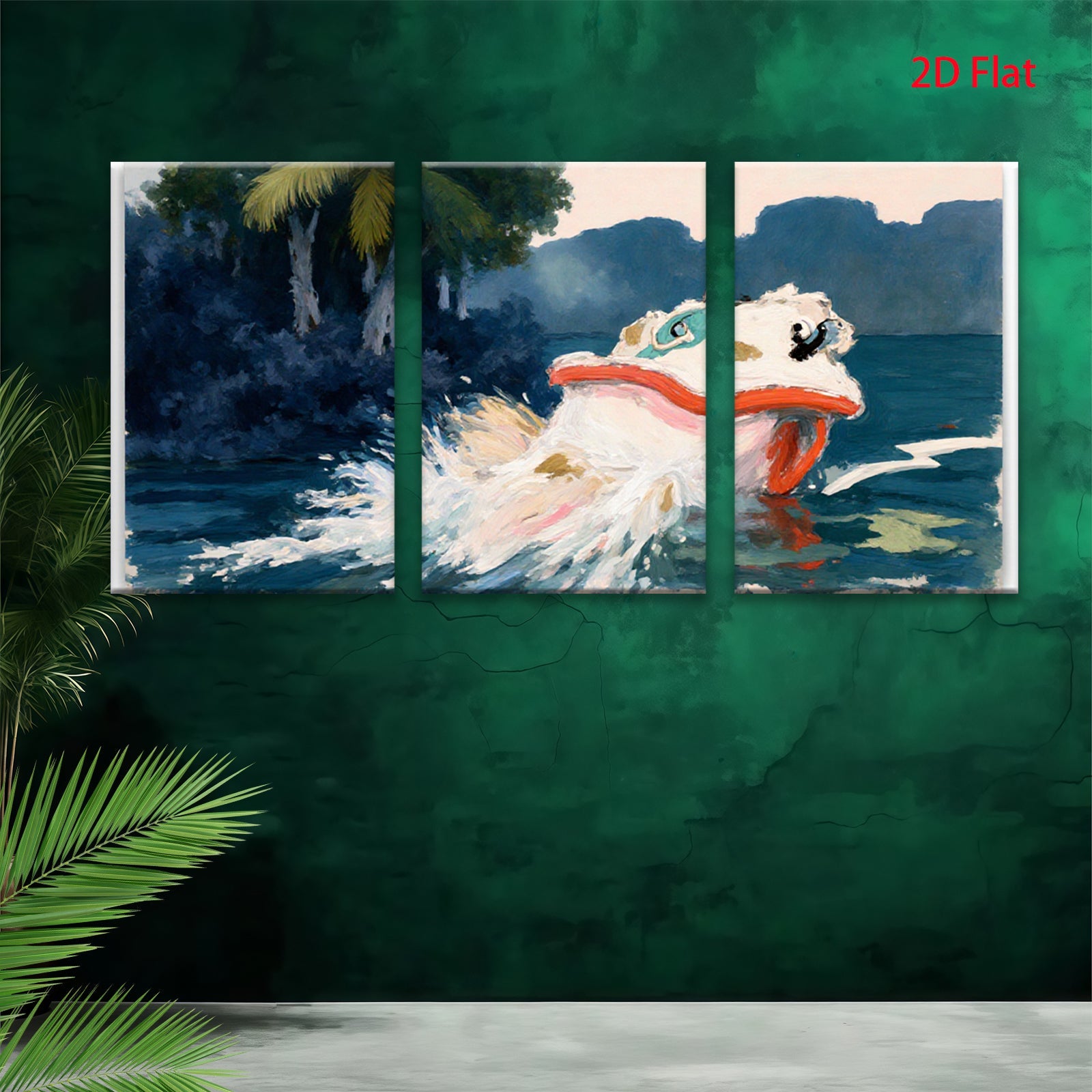 2D flat 1pc vibrant koi fish swimming amongst waves coastal wall decor living room bedroom gallery wrapped canvas print modern farmhouse style