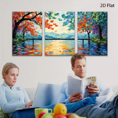 2D flat 1pc vibrant lakeside bridge painting wall art for living room bedroom home decor farmhouse style modern canvas prints ready to hang inspirational gift idea