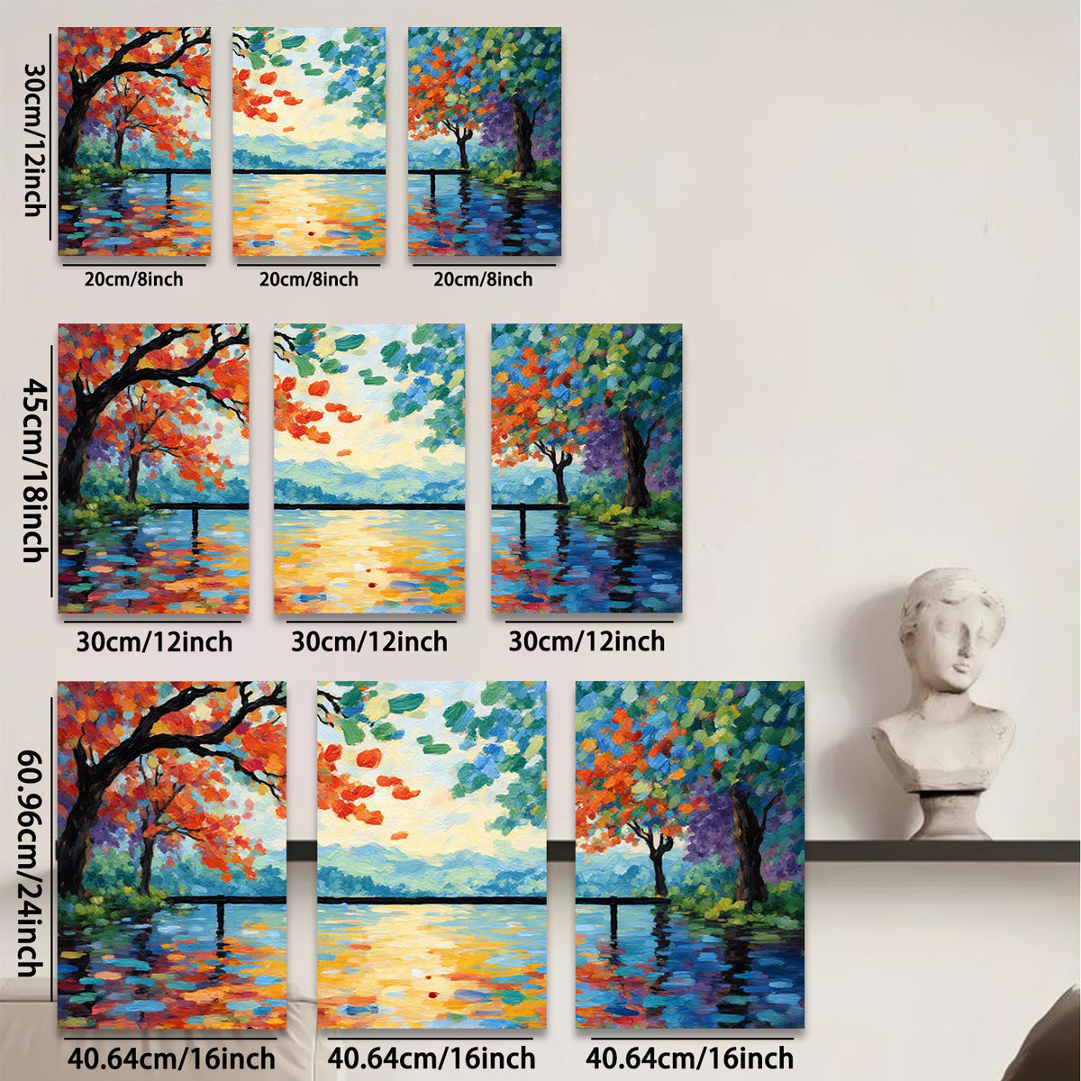 2D flat 1pc vibrant lakeside bridge painting wall art for living room bedroom home decor farmhouse style modern canvas prints ready to hang inspirational gift idea