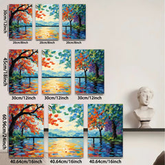 2D flat 1pc vibrant lakeside bridge painting wall art for living room bedroom home decor farmhouse style modern canvas prints ready to hang inspirational gift idea