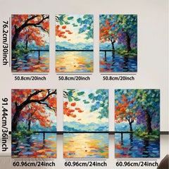 2D flat 1pc vibrant lakeside bridge painting wall art for living room bedroom home decor farmhouse style modern canvas prints ready to hang inspirational gift idea