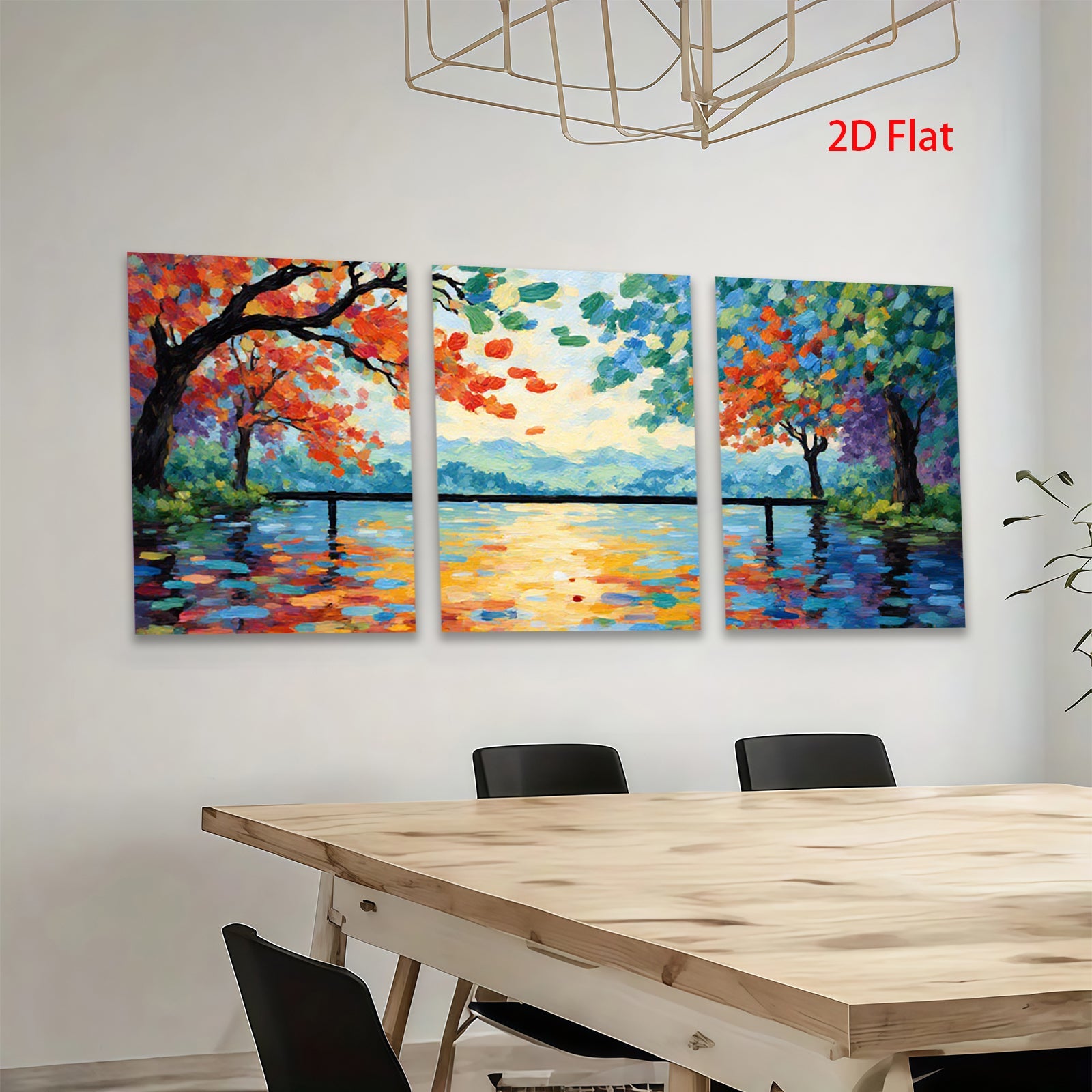 2D flat 1pc vibrant lakeside bridge painting wall art for living room bedroom home decor farmhouse style modern canvas prints ready to hang inspirational gift idea