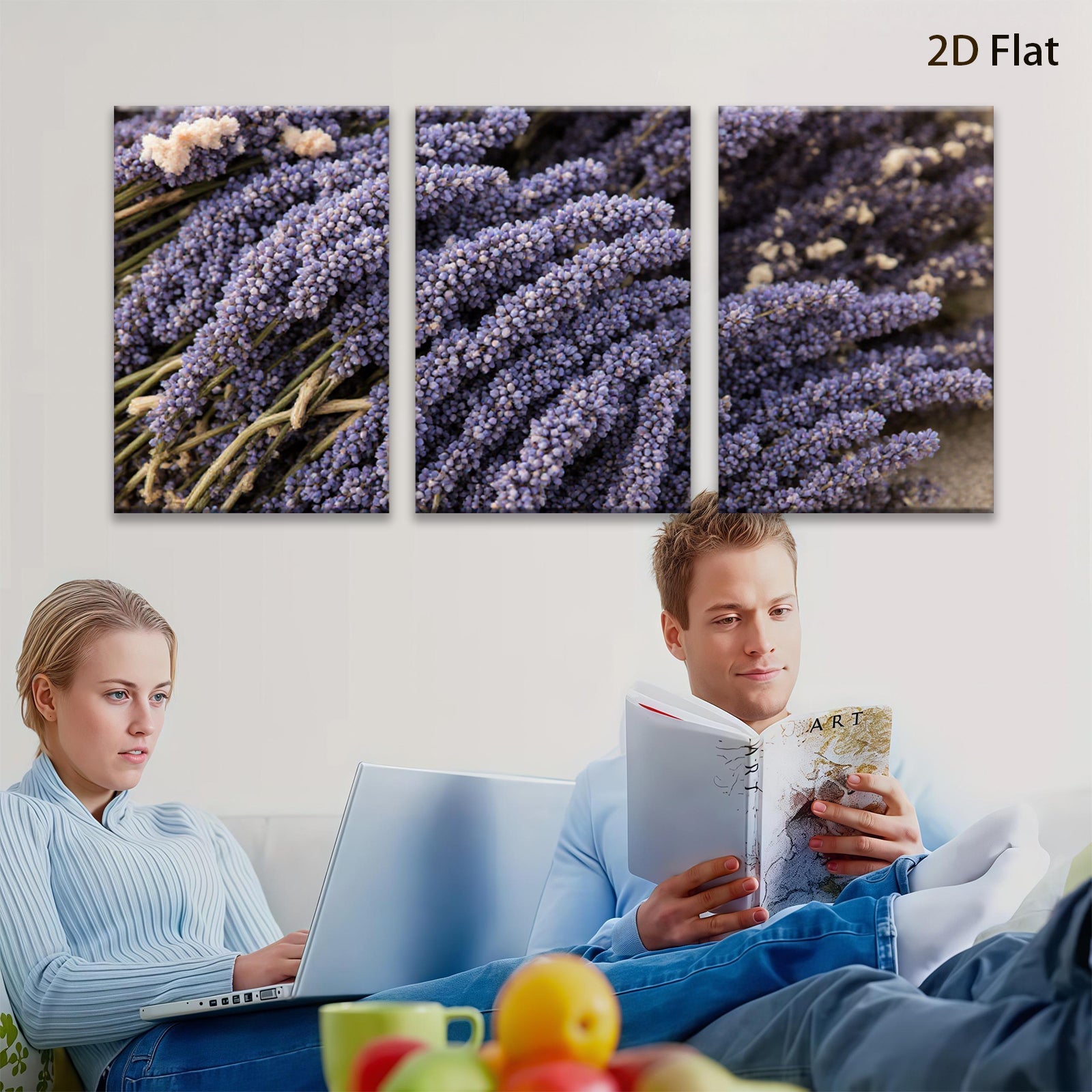 2D flat 1pc vibrant lavender blooms farmhouse wall decor botanical print kitchen dining room living room gallery wrapped canvas modern minimalist