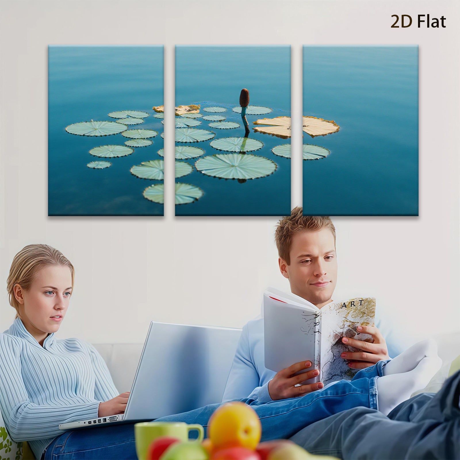 2D flat 1pc vibrant lily pads serene water garden wall decor living room bedroom farmhouse style modern canvas prints framed ready to hang