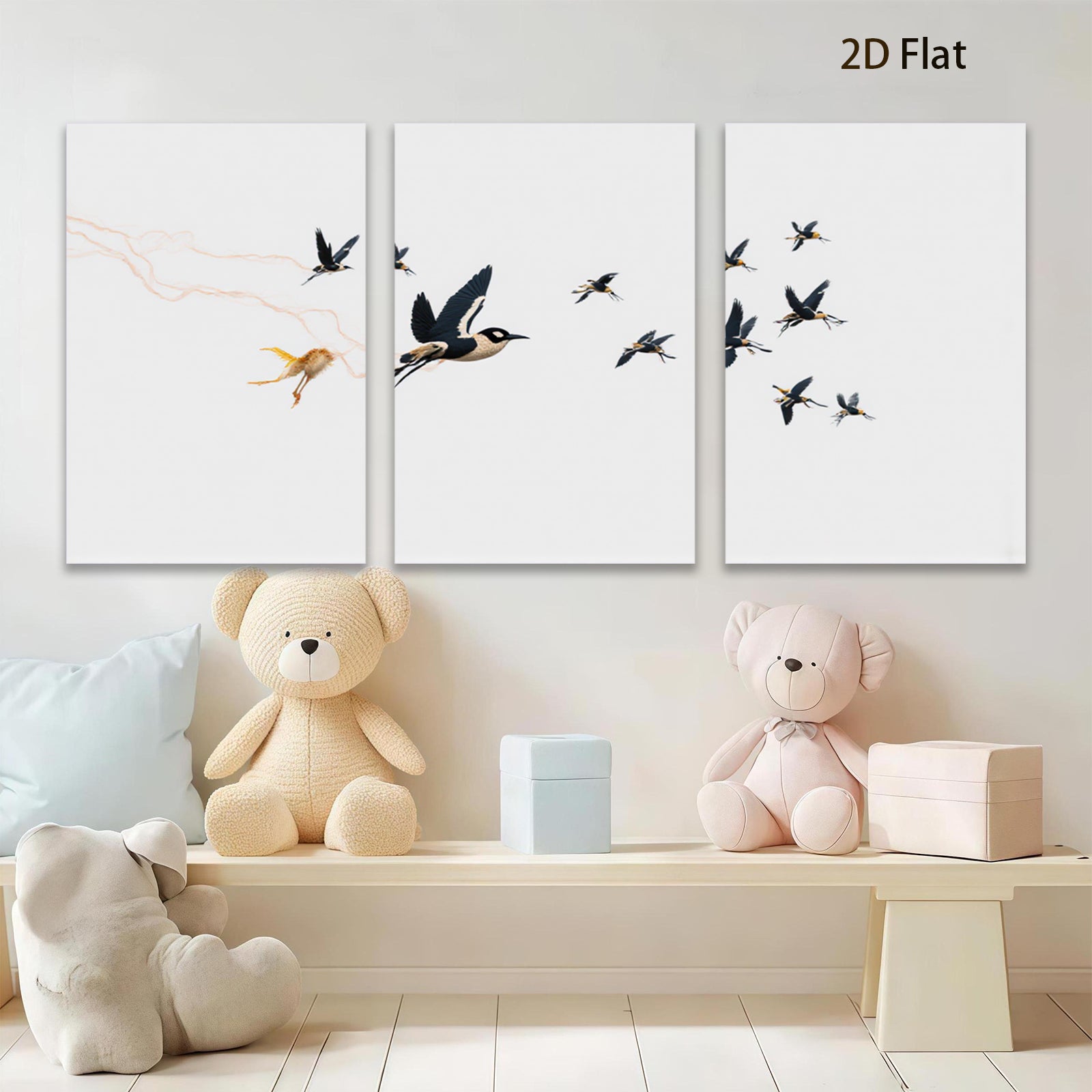 2D flat 1pc vibrant migrating birds flocking towards distant horizon farmhouse wall decor living room bedroom modern art gallery wrapped canvas prints