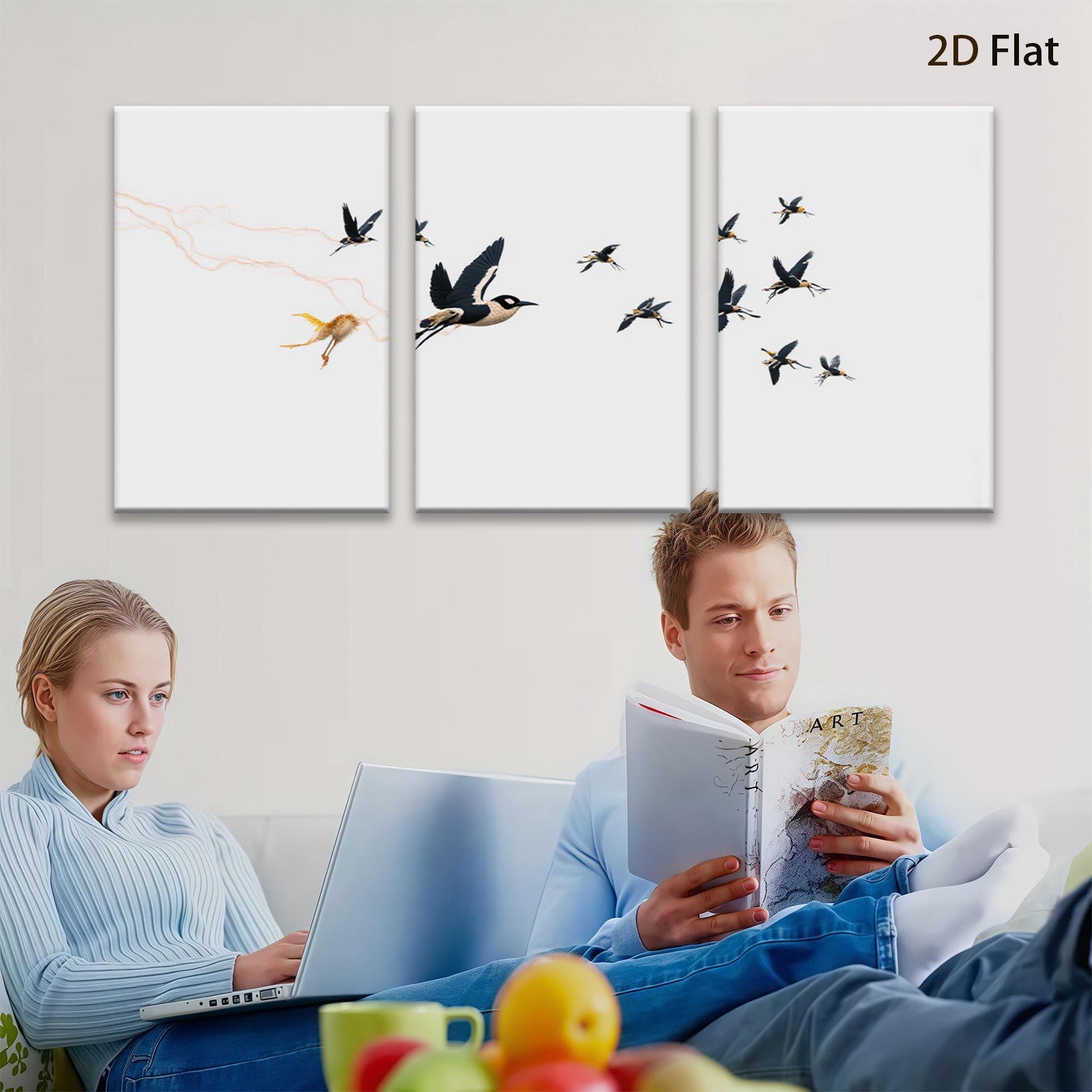 2D flat 1pc vibrant migrating birds flocking towards distant horizon farmhouse wall decor living room bedroom modern art gallery wrapped canvas prints