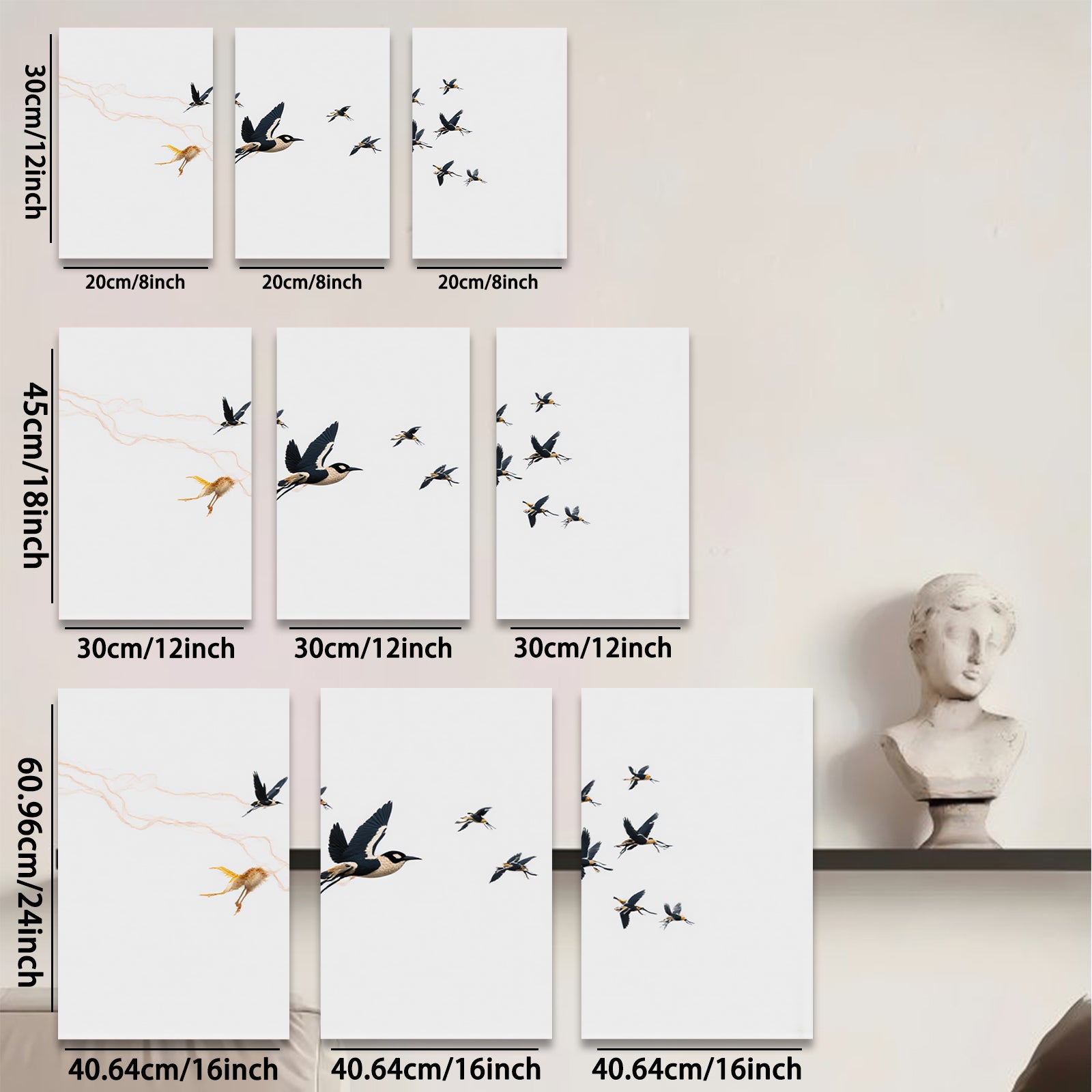 2D flat 1pc vibrant migrating birds flocking towards distant horizon farmhouse wall decor living room bedroom modern art gallery wrapped canvas prints