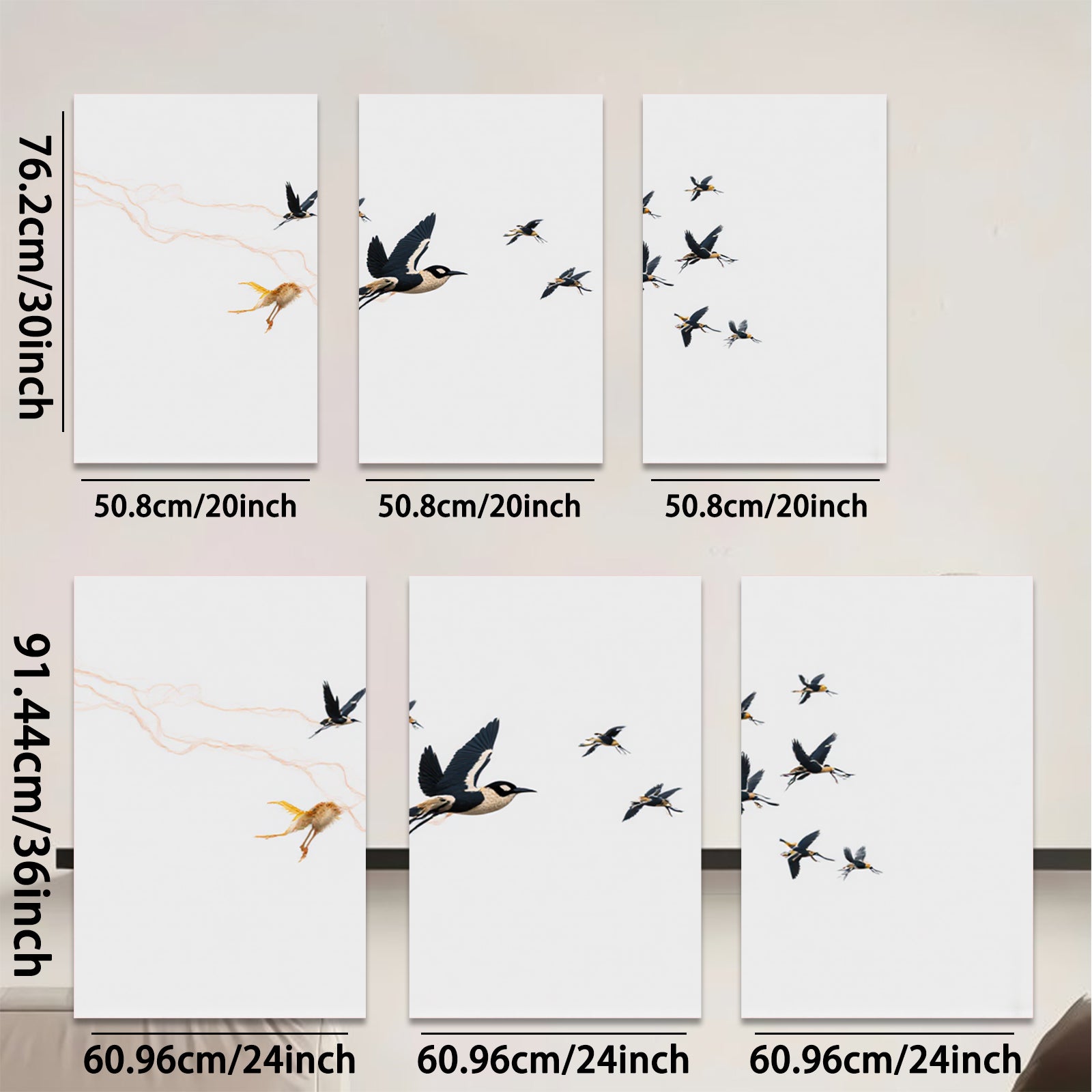 2D flat 1pc vibrant migrating birds flocking towards distant horizon farmhouse wall decor living room bedroom modern art gallery wrapped canvas prints
