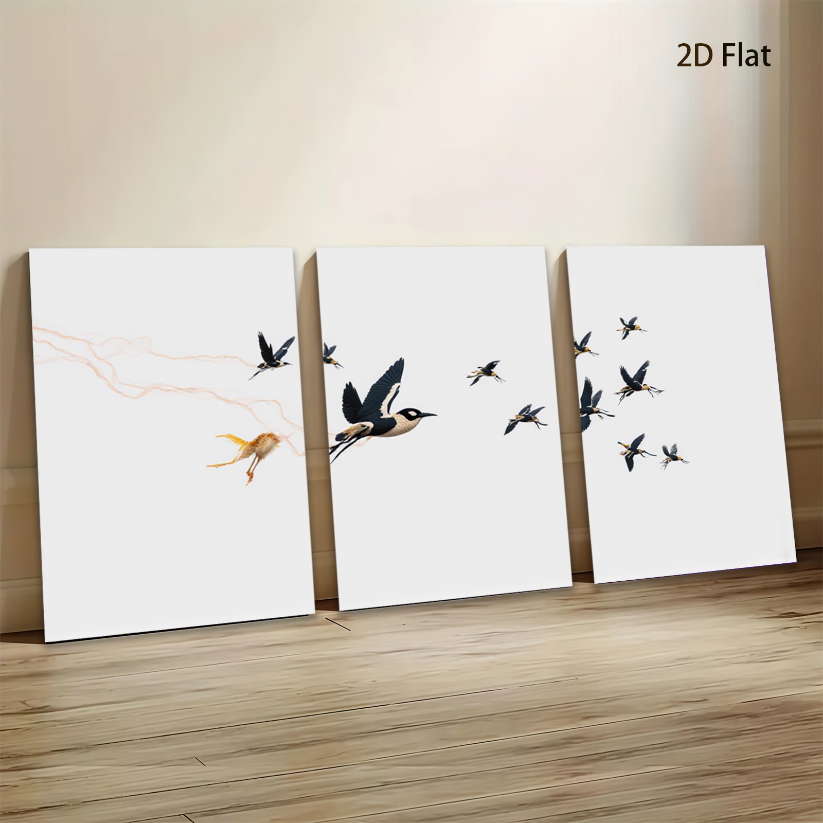2D flat 1pc vibrant migrating birds flocking towards distant horizon farmhouse wall decor living room bedroom modern art gallery wrapped canvas prints