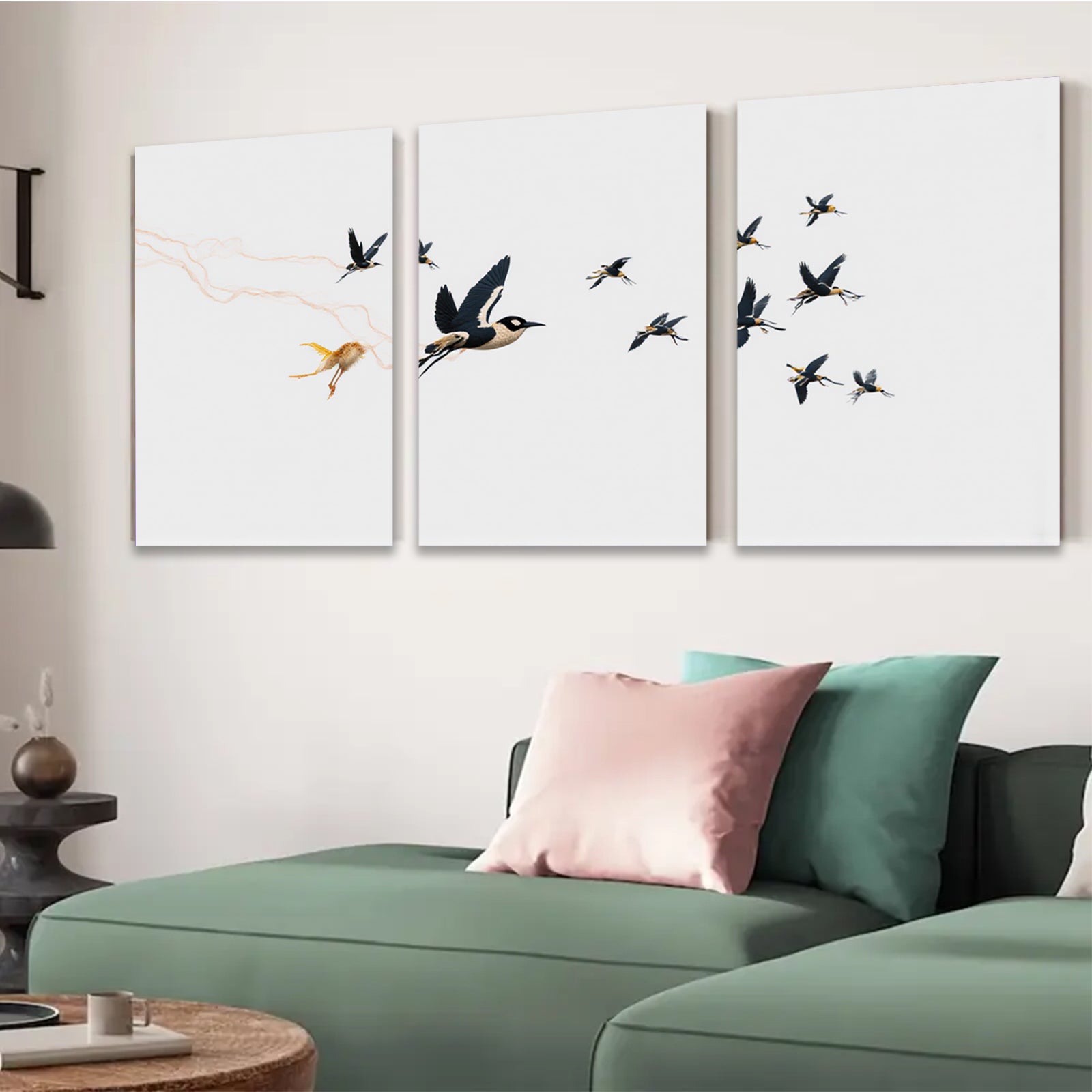 2D flat 1pc vibrant migrating birds flocking towards distant horizon farmhouse wall decor living room bedroom modern art gallery wrapped canvas prints