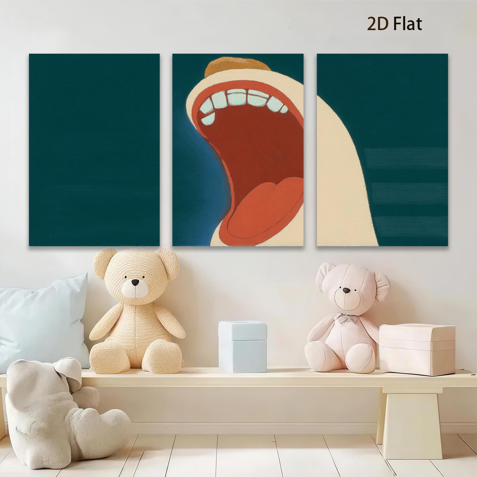 2D flat 1pc vibrant open mouth whimsical art for kids room playroom gallery wall decor farmhouse style living room bedroom modern minimalist