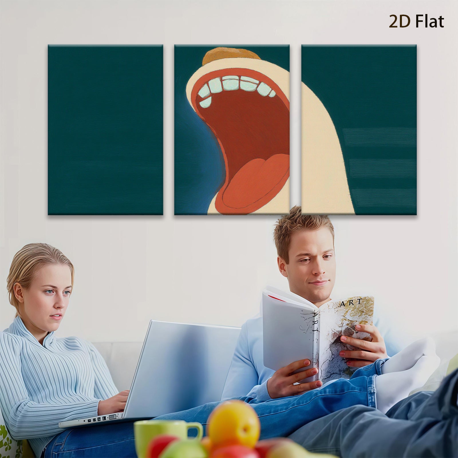 2D flat 1pc vibrant open mouth whimsical art for kids room playroom gallery wall decor farmhouse style living room bedroom modern minimalist