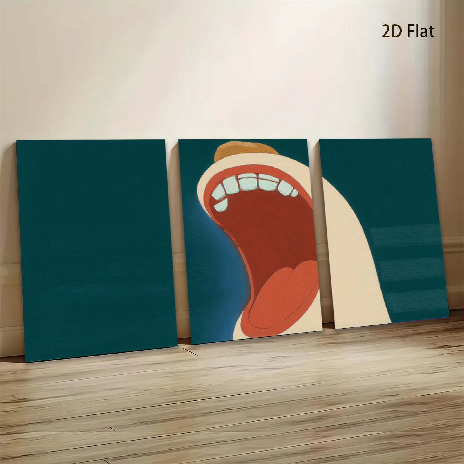 2D flat 1pc vibrant open mouth whimsical art for kids room playroom gallery wall decor farmhouse style living room bedroom modern minimalist