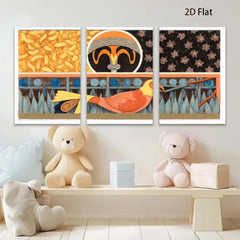 2D flat 1pc vibrant orange bird portrait whimsical folk art wall decor living room bedroom gallery wrapped canvas farmhouse style