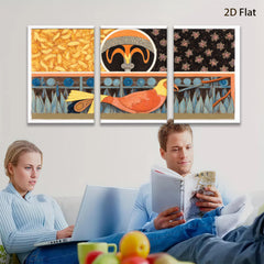 2D flat 1pc vibrant orange bird portrait whimsical folk art wall decor living room bedroom gallery wrapped canvas farmhouse style
