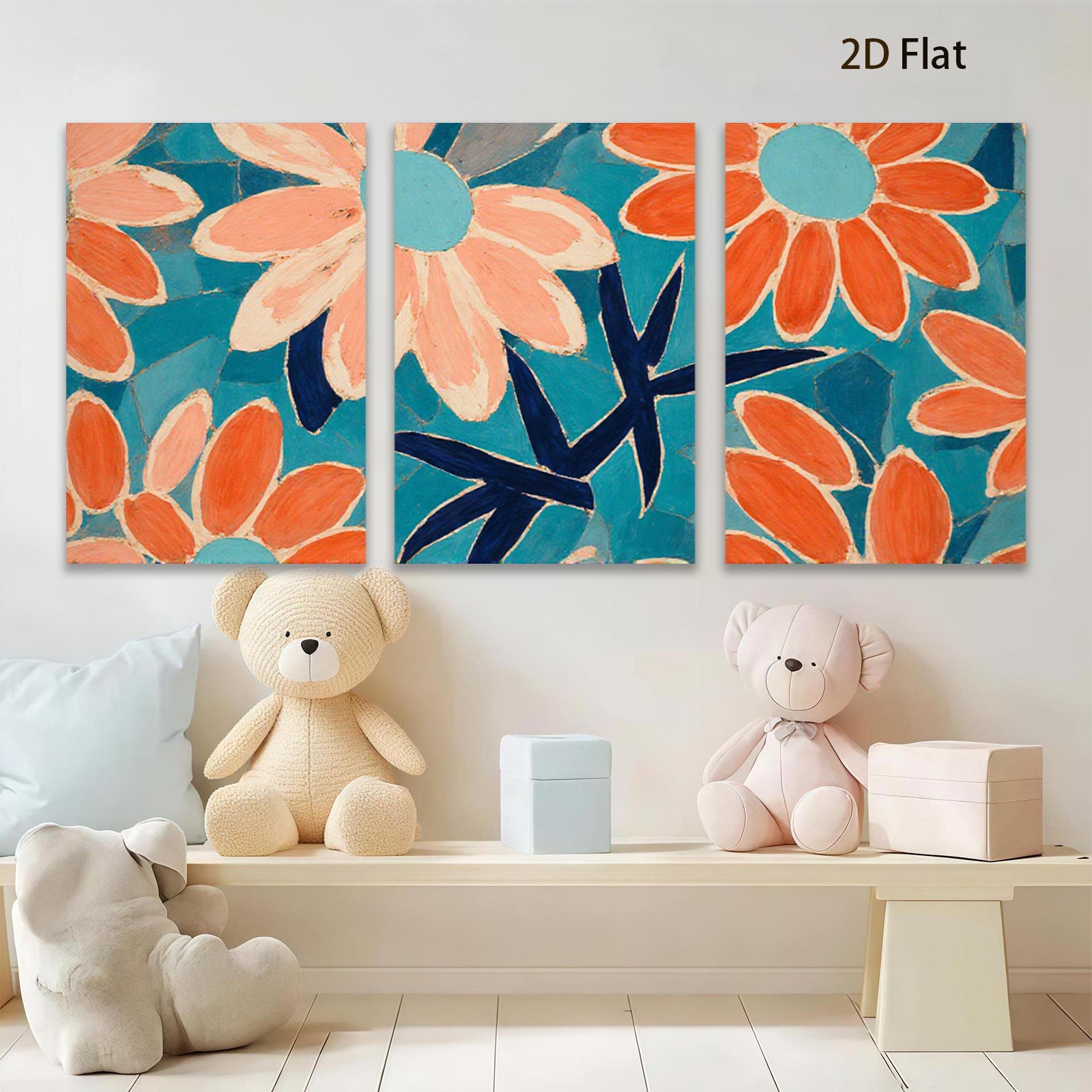 2D flat 1pc vibrant orange floral botanical wall art canvas print for living room bedroom gallery wrapped modern farmhouse decor cozy home