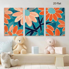 2D flat 1pc vibrant orange floral botanical wall art canvas print for living room bedroom gallery wrapped modern farmhouse decor cozy home