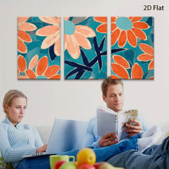 2D flat 1pc vibrant orange floral botanical wall art canvas print for living room bedroom gallery wrapped modern farmhouse decor cozy home
