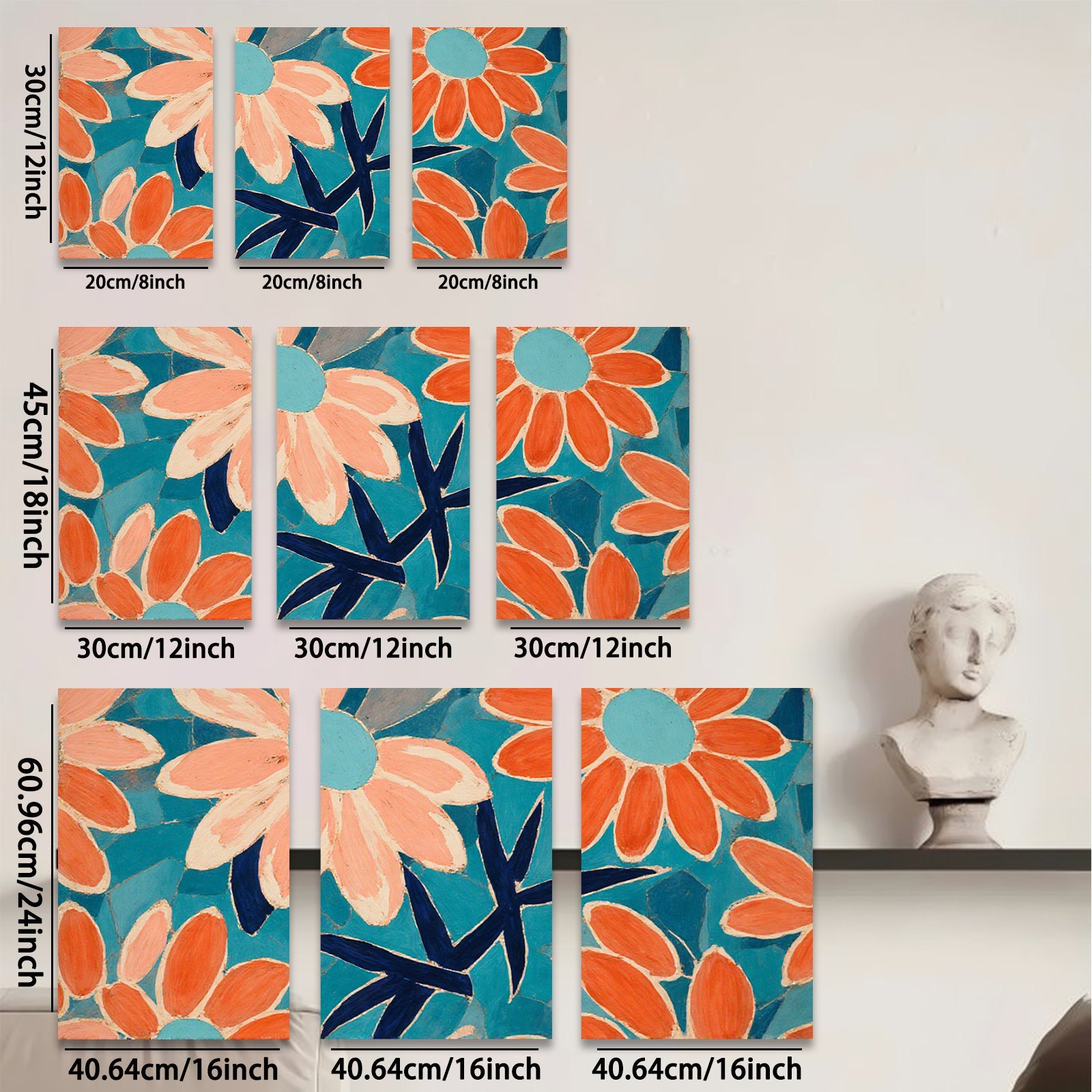 2D flat 1pc vibrant orange floral botanical wall art canvas print for living room bedroom gallery wrapped modern farmhouse decor cozy home