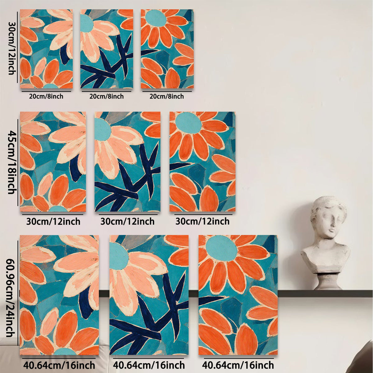2D flat 1pc vibrant orange floral botanical wall art canvas print for living room bedroom gallery wrapped modern farmhouse decor cozy home