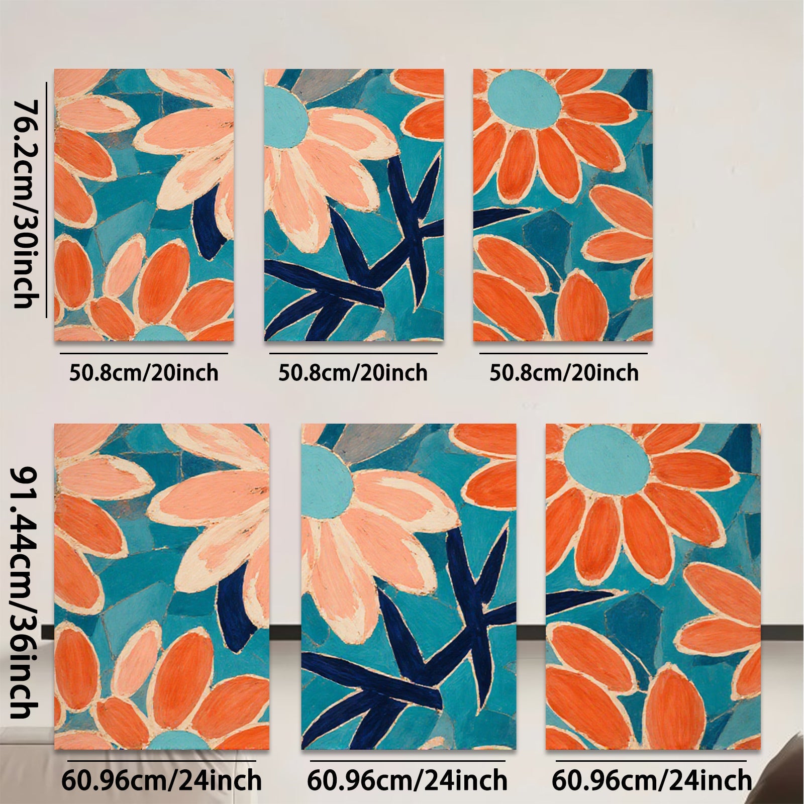 2D flat 1pc vibrant orange floral botanical wall art canvas print for living room bedroom gallery wrapped modern farmhouse decor cozy home