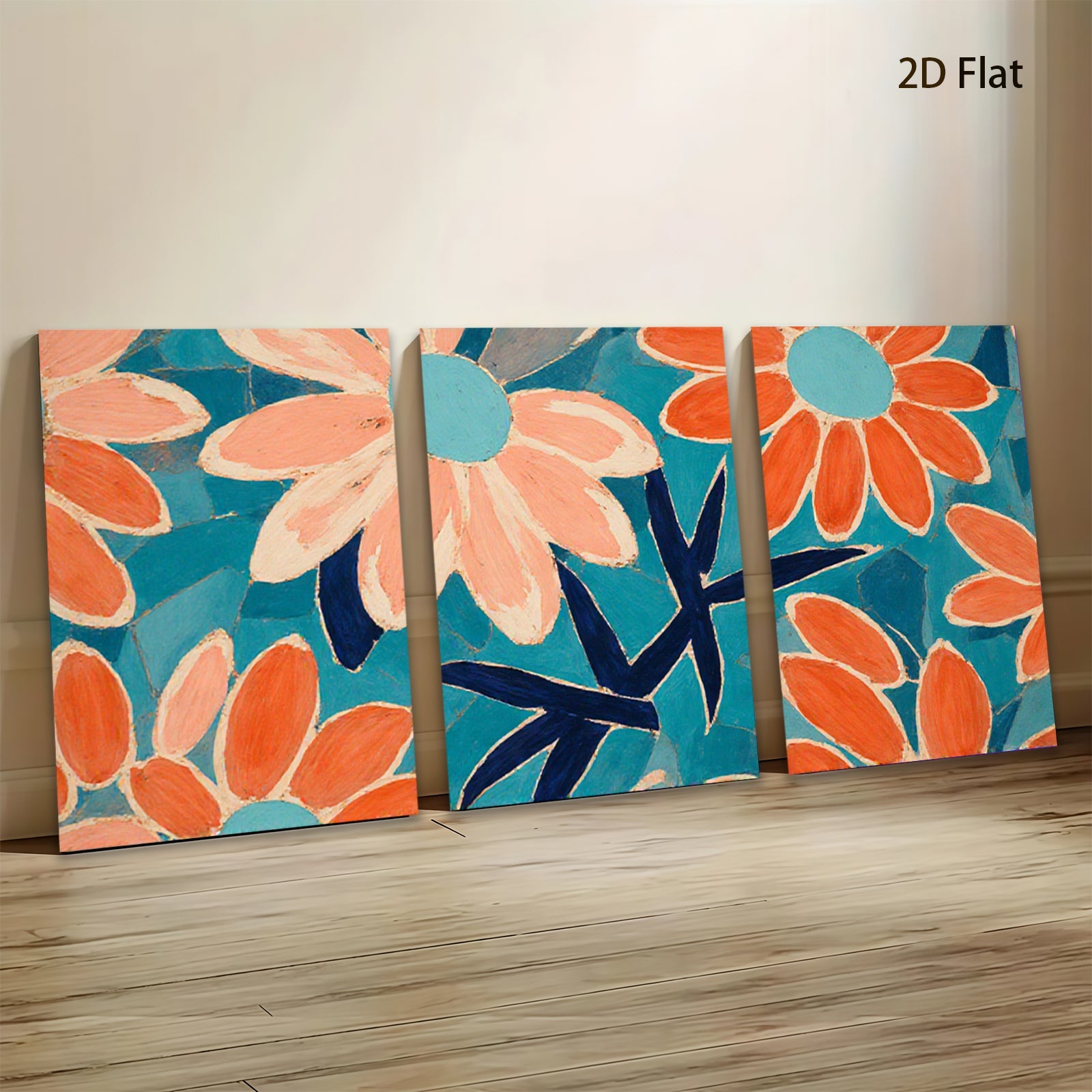 2D flat 1pc vibrant orange floral botanical wall art canvas print for living room bedroom gallery wrapped modern farmhouse decor cozy home