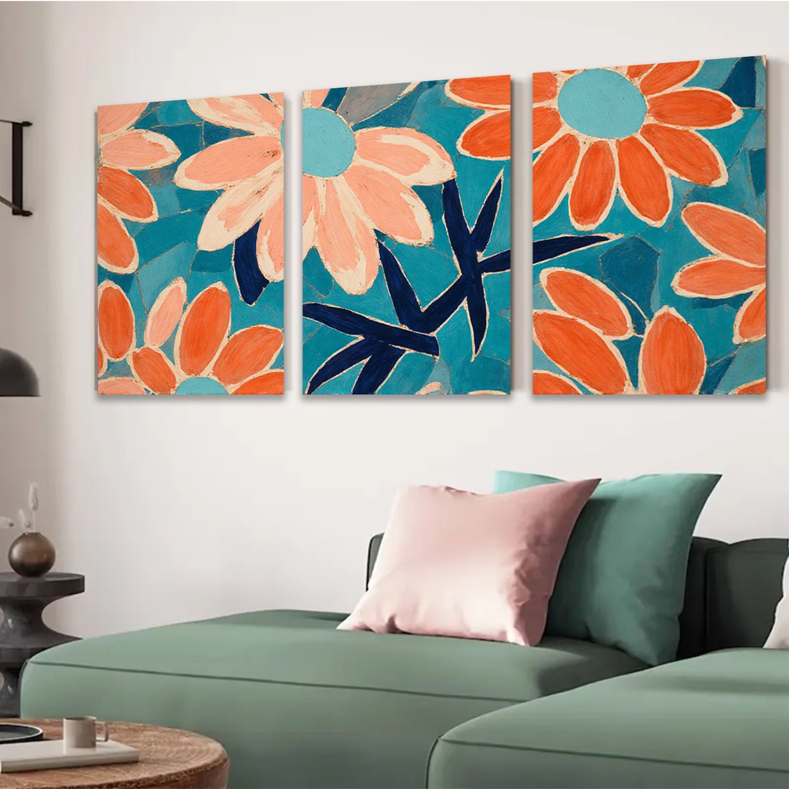 2D flat 1pc vibrant orange floral botanical wall art canvas print for living room bedroom gallery wrapped modern farmhouse decor cozy home