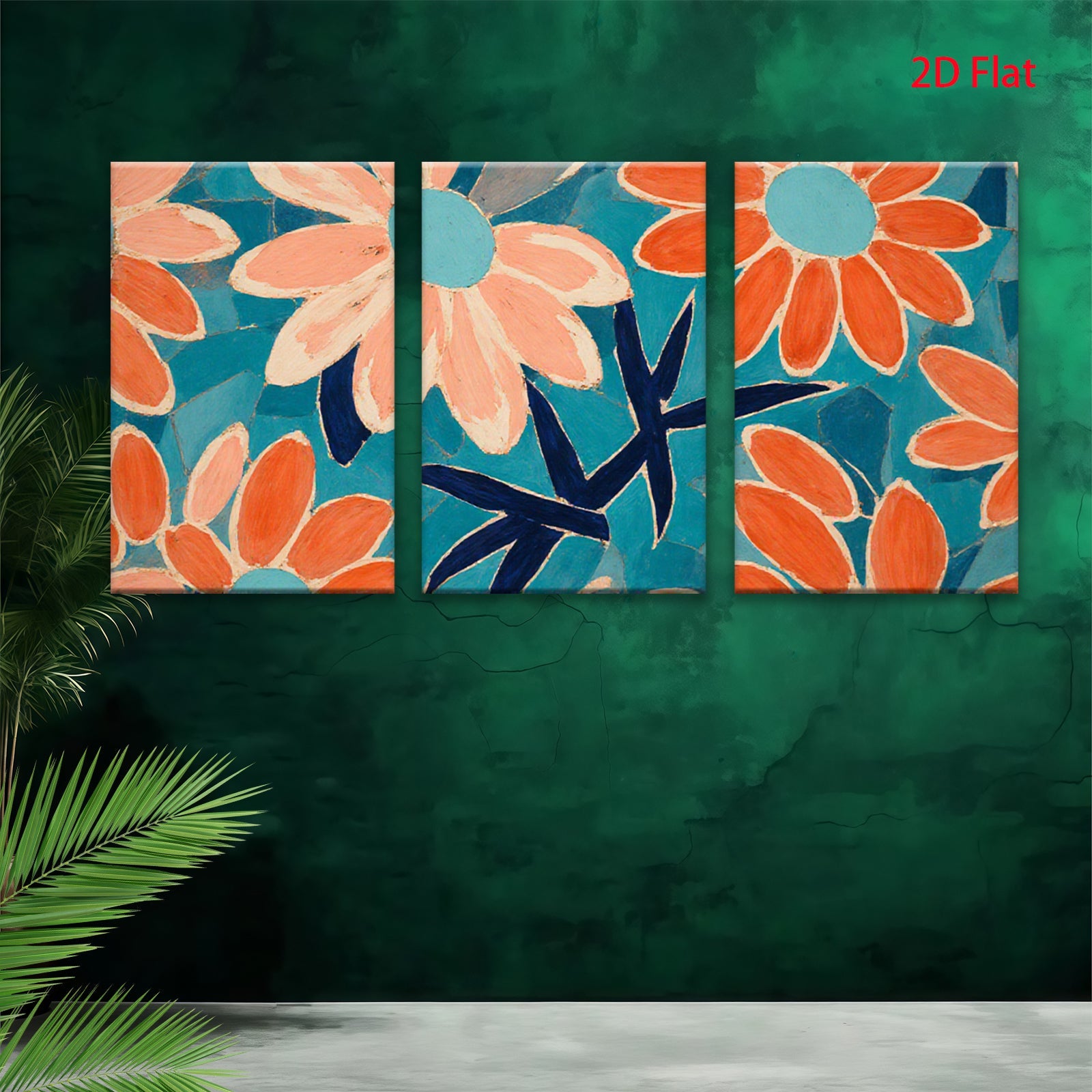 2D flat 1pc vibrant orange floral botanical wall art canvas print for living room bedroom gallery wrapped modern farmhouse decor cozy home