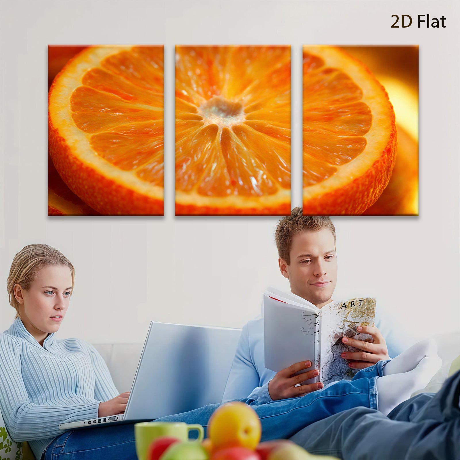 2D flat 1pc vibrant orange slice closeup modern kitchen dining room wall art farmhouse decor living room gallery wrapped canvas print botanical nature