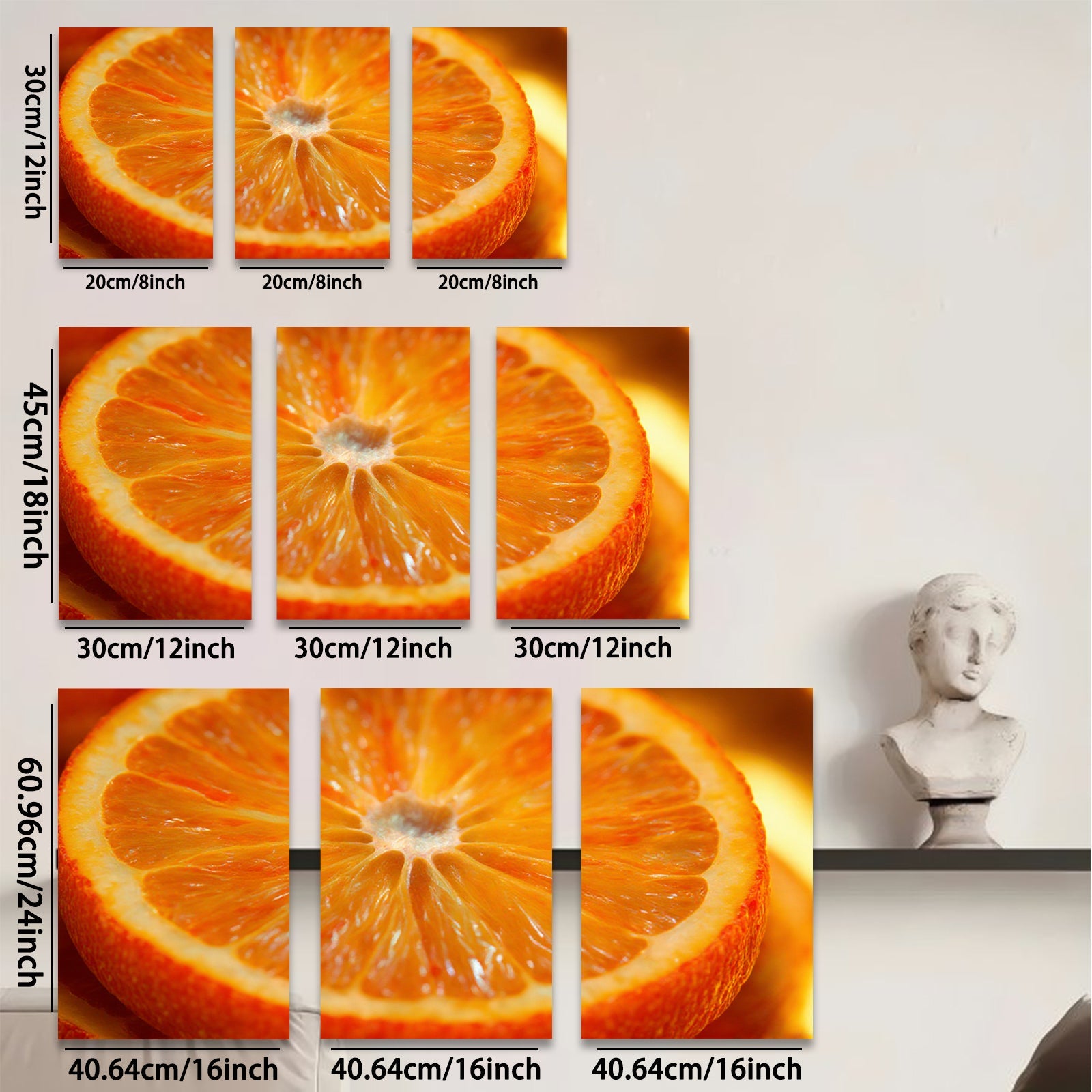 2D flat 1pc vibrant orange slice closeup modern kitchen dining room wall art farmhouse decor living room gallery wrapped canvas print botanical nature
