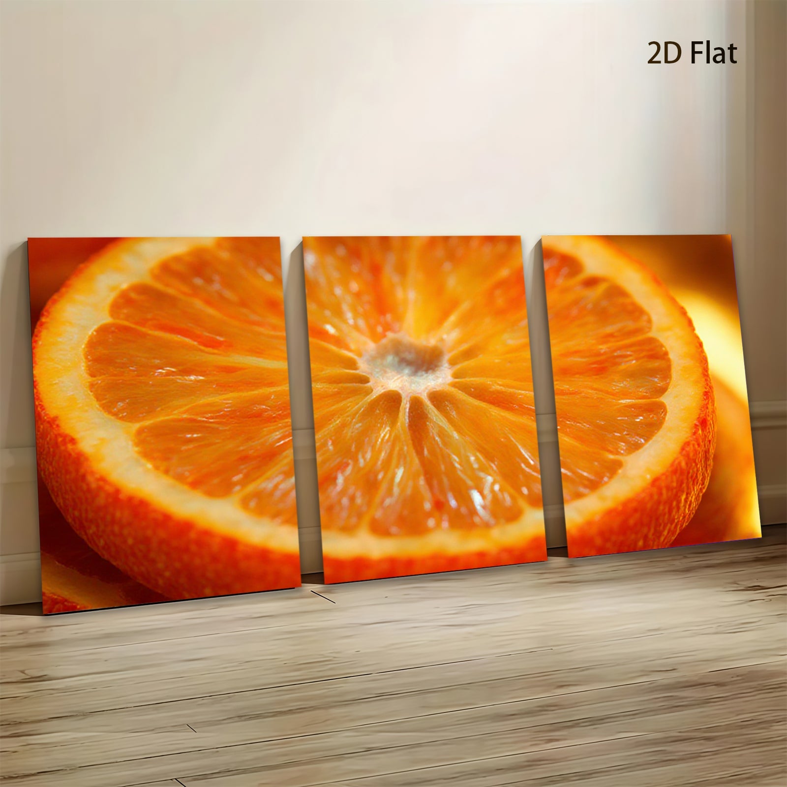 2D flat 1pc vibrant orange slice closeup modern kitchen dining room wall art farmhouse decor living room gallery wrapped canvas print botanical nature