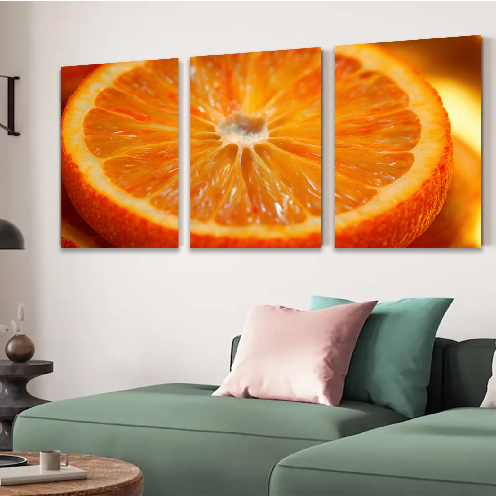 2D flat 1pc vibrant orange slice closeup modern kitchen dining room wall art farmhouse decor living room gallery wrapped canvas print botanical nature